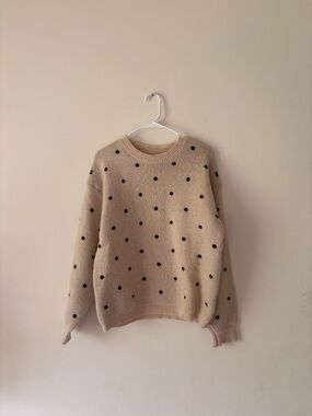 SHEIN Cream Polka Dot Crewneck Sweater